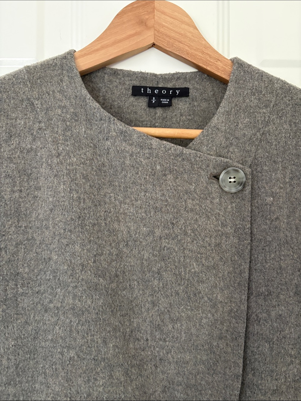 Theory Taupe-Gray Wool Asymmetrical Button Peacoat
